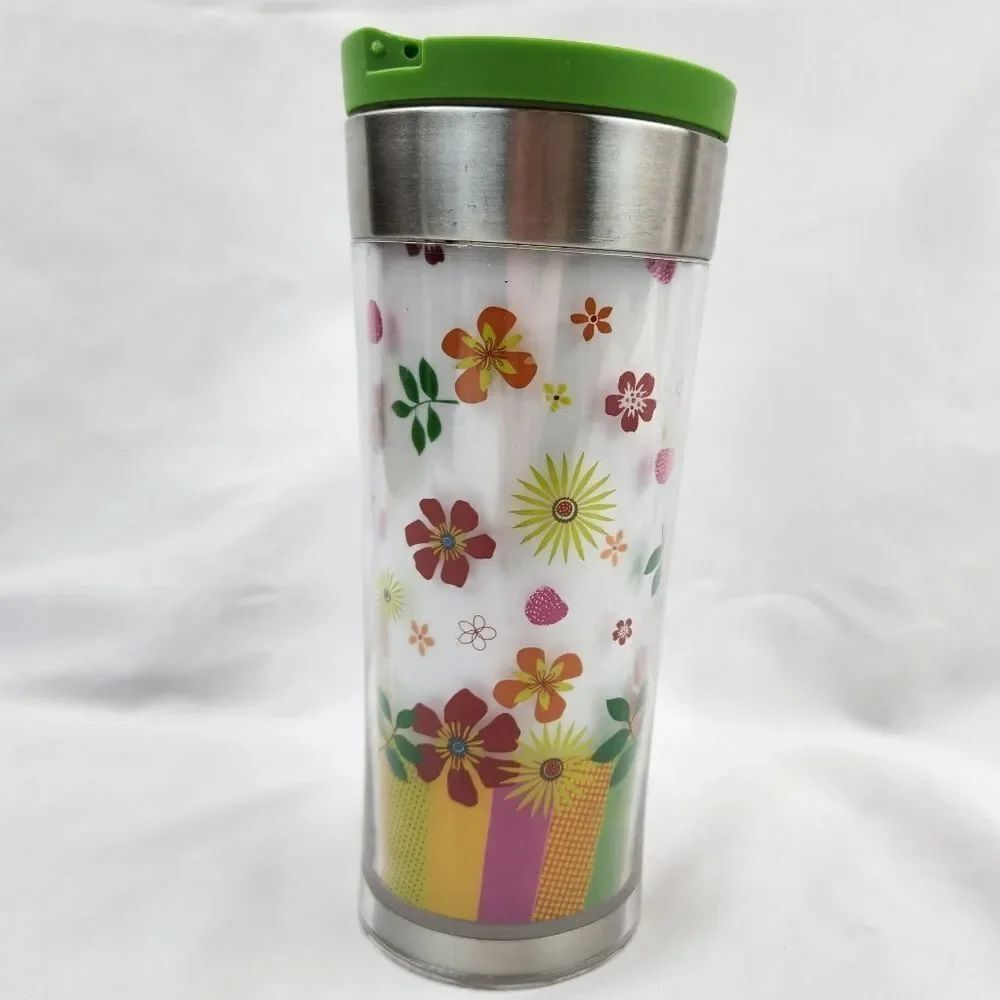 ☕️Starbucks 2007 Lime Green Floral Berries 16oz Travel Tumbler